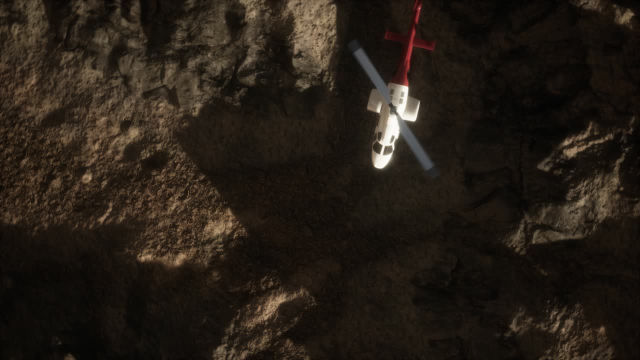 helicóptero en cámara lenta sobre el desierto rocoso