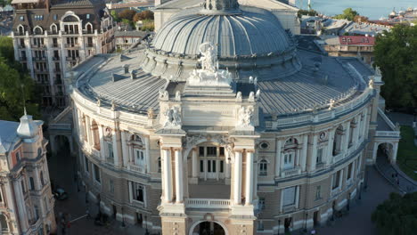 famous odessa theatre in ukraine - aerial drone approaching view