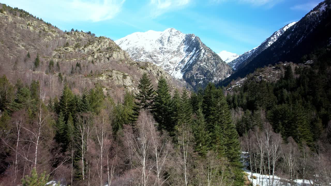 Aerial views of a valley in the spanish pyrenees, nearby the ski station of Tavascan
