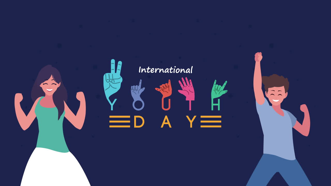 국제 청년의 날 축하 컬러 손과 커플