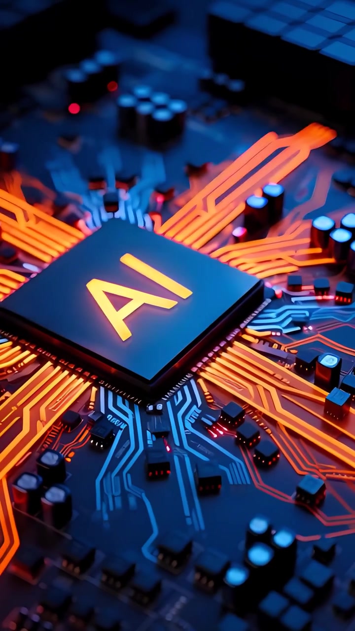 Futuristic AI Chip Motherboard Technology Background 4K
