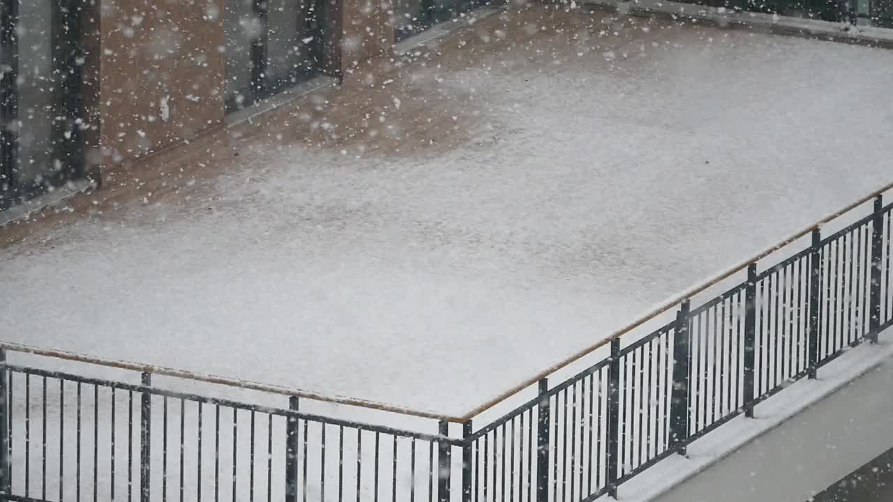 Balcony covered in snow during winter