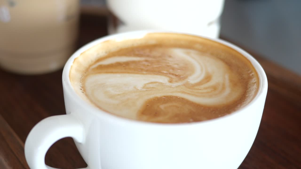 Close-up of a Latte in a White Cup