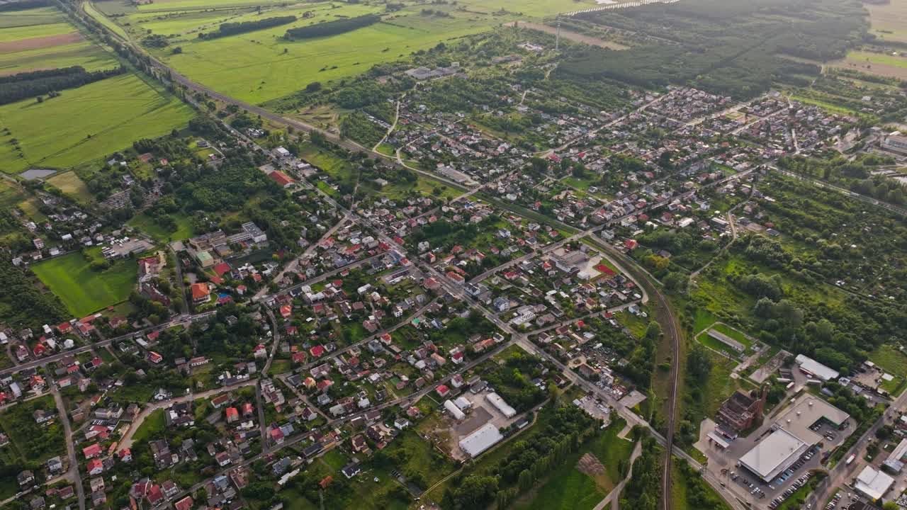 Drone captures Radziwie near Płock showing houses roads and surrounding greenery