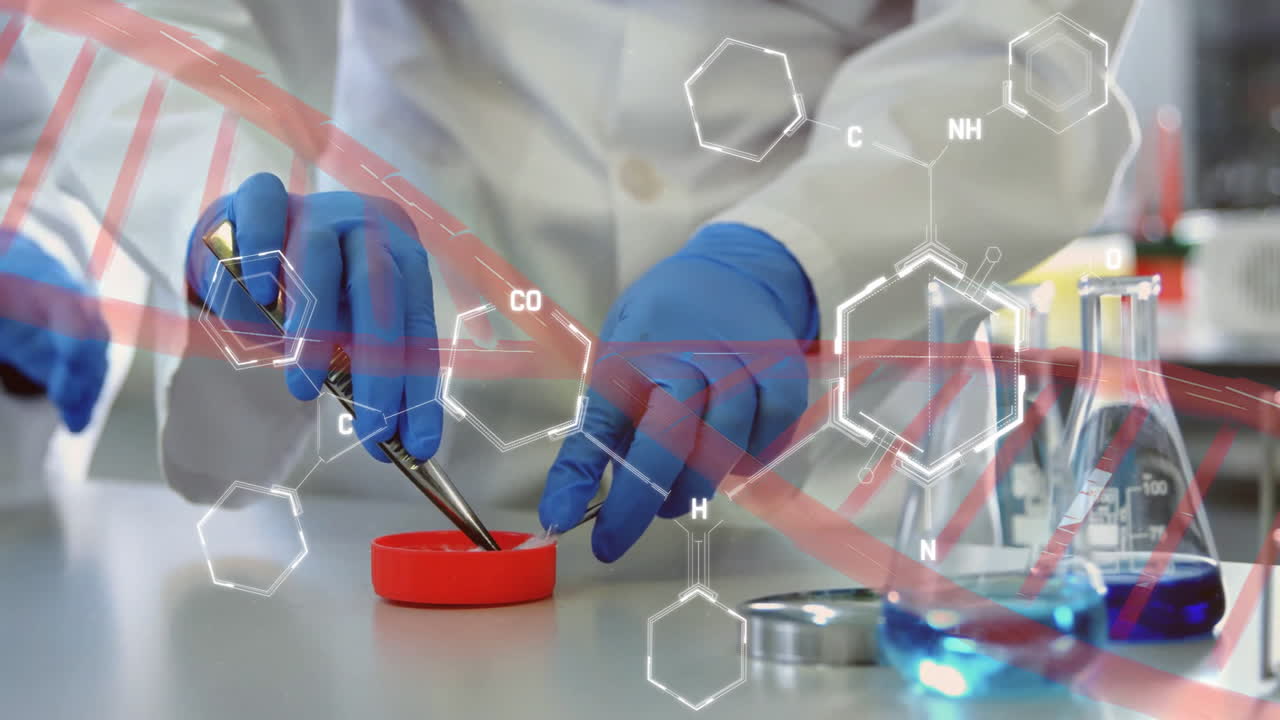 실험실에서 과학자에 대한 dna 줄무와 에코 아이콘의 애니메이션