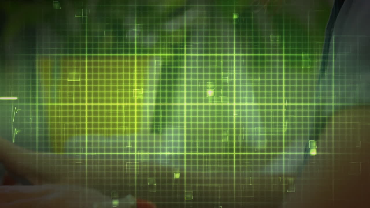 사무실에서 노트북을 사용하는 백인 사업가 여성에 대한 이소 전기 선의 애니메이션