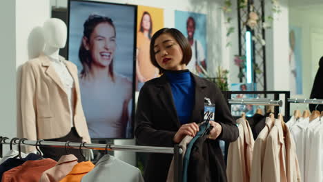 woman shopping for clothes in a modern clothing store