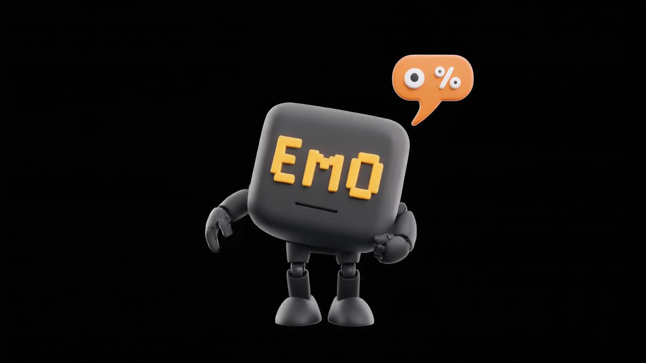 EMO Robot Character with Zero Percent in Speech Bubble
