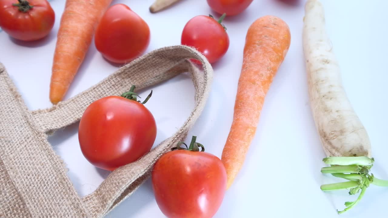 verduras frescas en una bolsa de cuerda