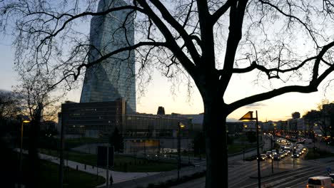 skyscraper and morning traffic in frankfurt