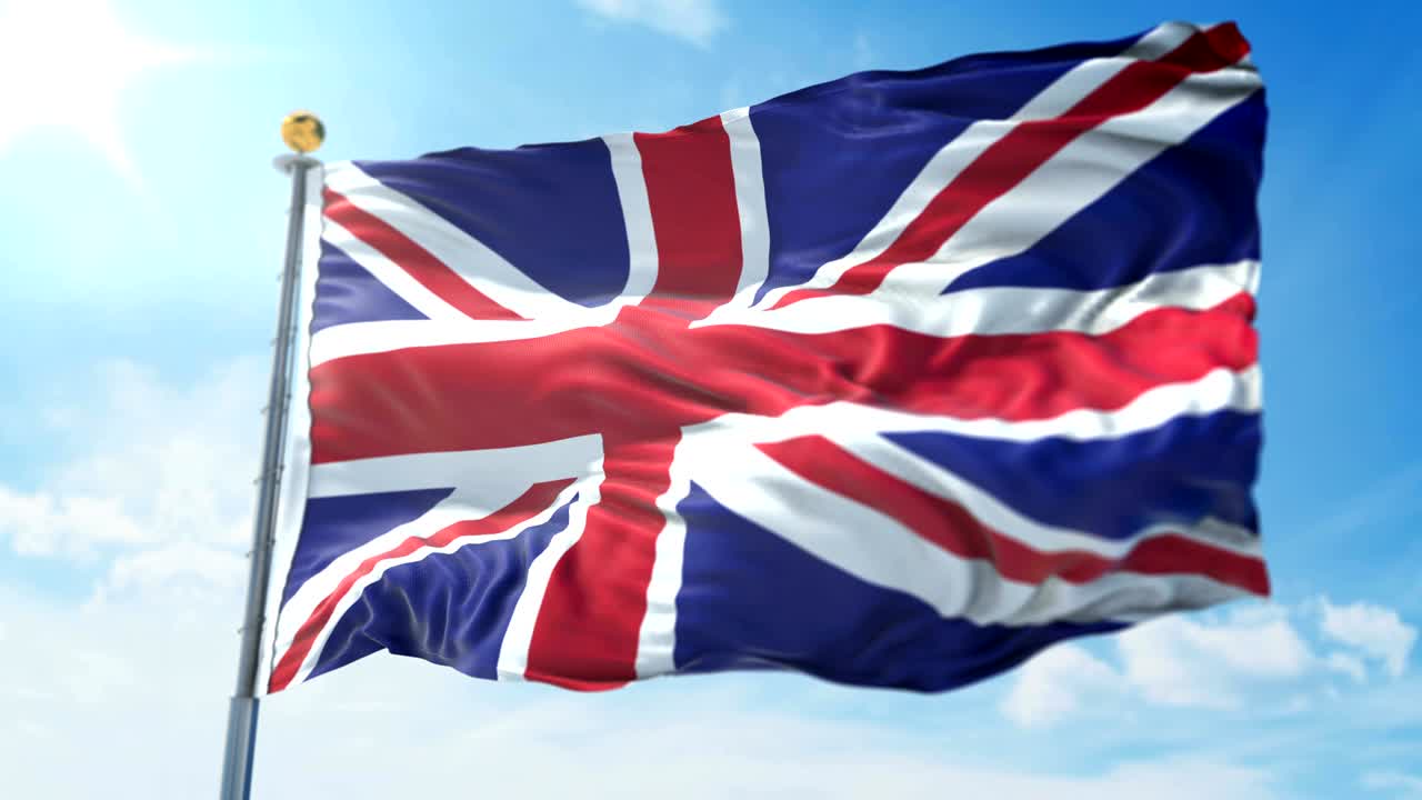 영국 국기 3d 렌더링 비디오: 아름다운 섬유 직물 직물 루프 흔들기