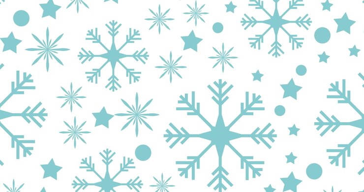 Animation of snowflakes and stars falling on white background