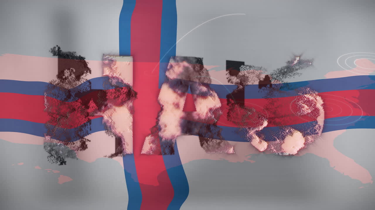 Abstract shapes and textures animation over red and blue cross pattern