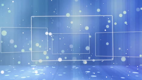 abstract animation with floating white particles over blue background with geometric shapes