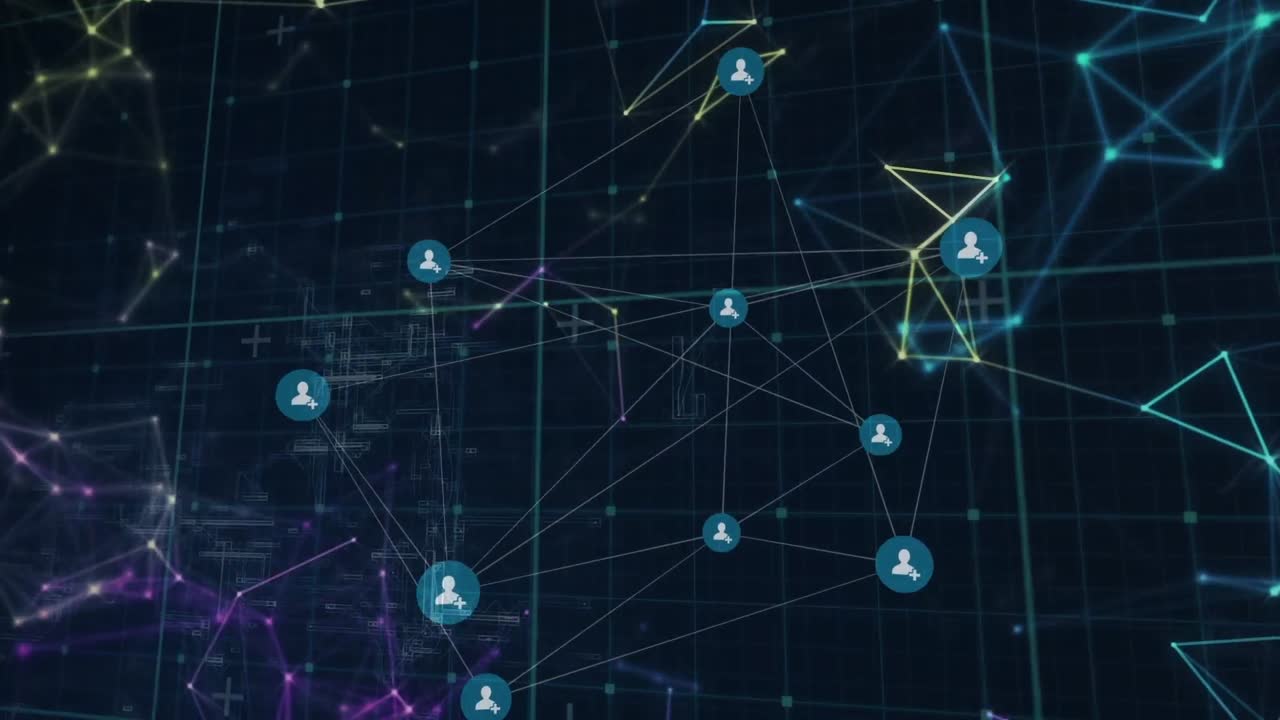 animación de la red de conexiones en pantalla digital negra