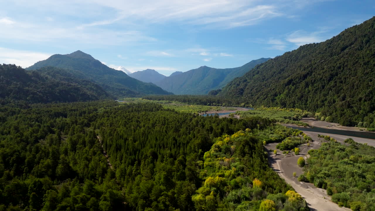 Dense Verdant Environment, Lush Wilderness, River Petrohue, Aerial View
