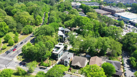 aerial of atlanta suburbs with natural green areas, georgia, usa