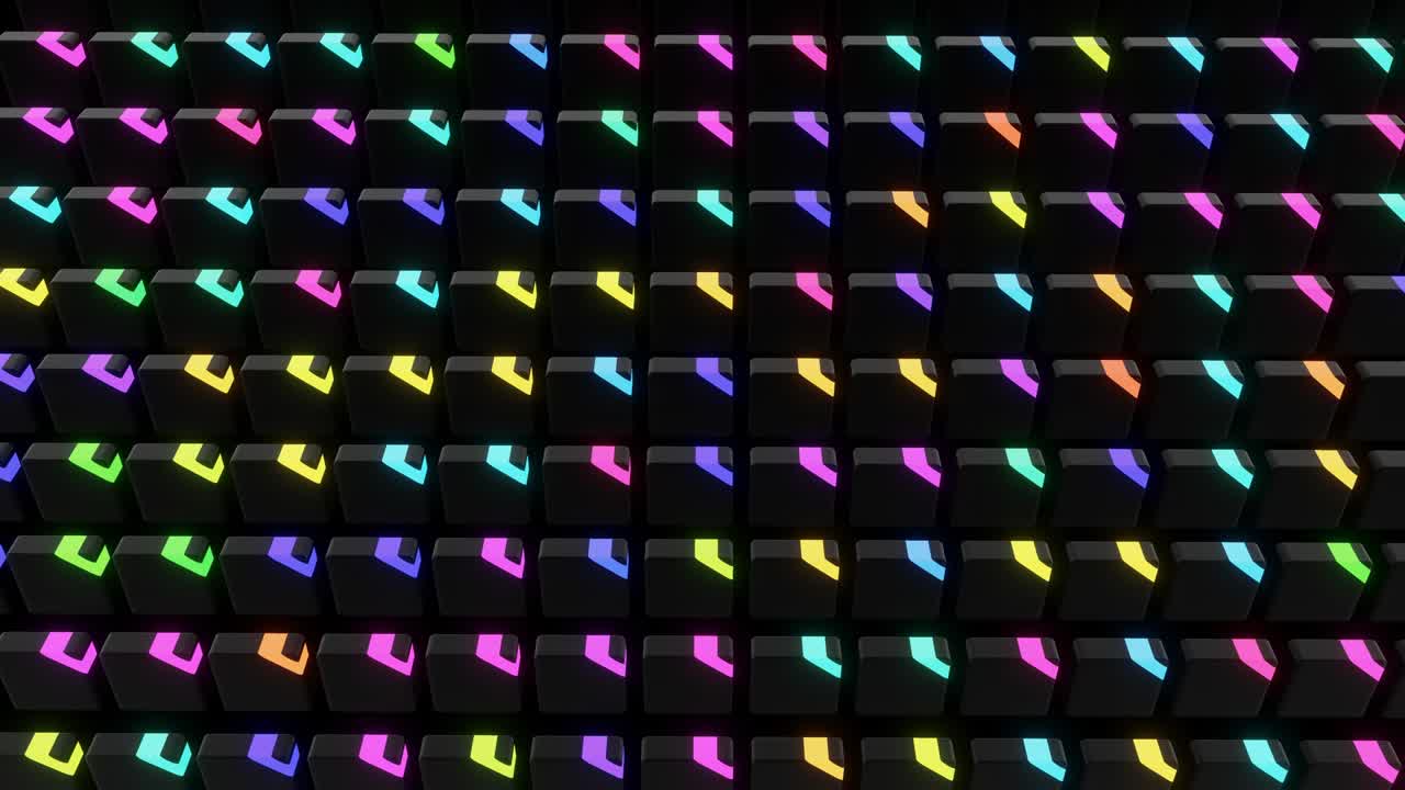 간단한 기하학적 모양과 네온 빛을 가진 아름다운 모션 디자인 배경, 네온 빛과 함께 4k 루프 기하학 배경, 다채로운 빛과 함께 다채로운 불꽃과 같은 다채로운 색 블록.