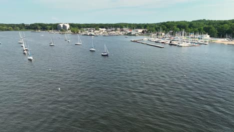 Various-sailboats-as-seen-from-a-high-angle,-panning-to-them