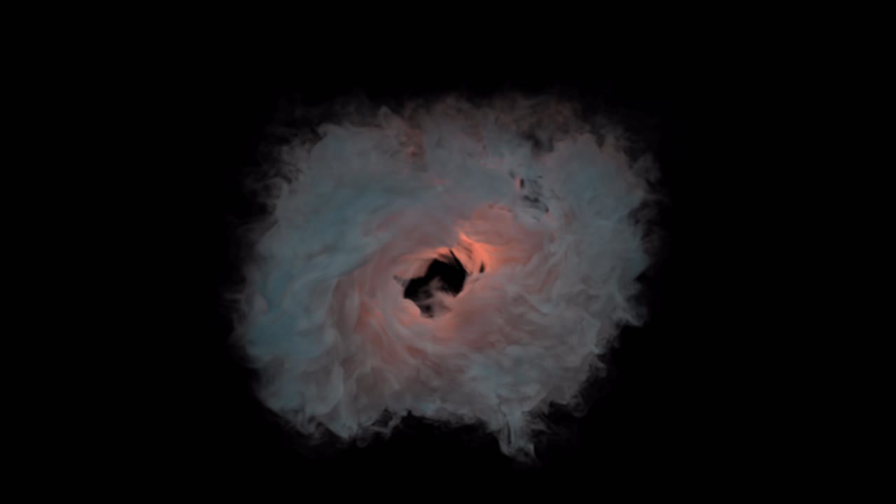 Turbulent cloud of smoke or gas pulses with a dramatic red light from its core. Looping animation, ideal as an abstract background, angry storm, or energy source