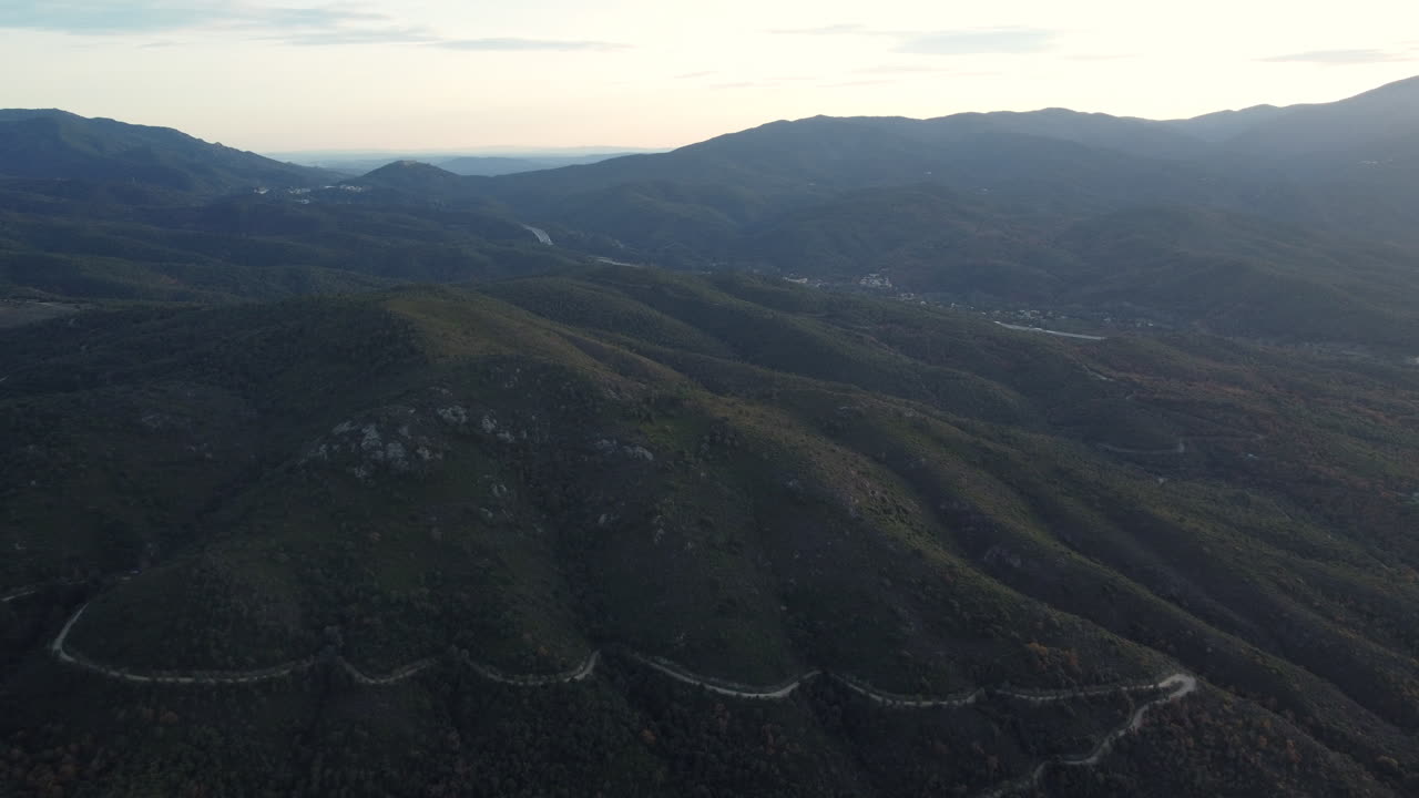 Aerial View of Winding Road through Mountains