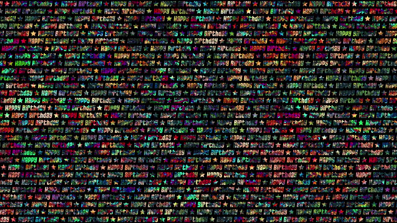 feliz cumpleaños. azulejos de movimiento. prensa de la pared. letras multicolores en el estilo de las vacaciones. brillante fondo lúdico. abstracción festiva.