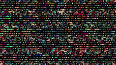 happy birthday. motion tile. press wall. lettere multicolori nello stile della festa. sfondio giocoso luccicante. astrazione festiva.