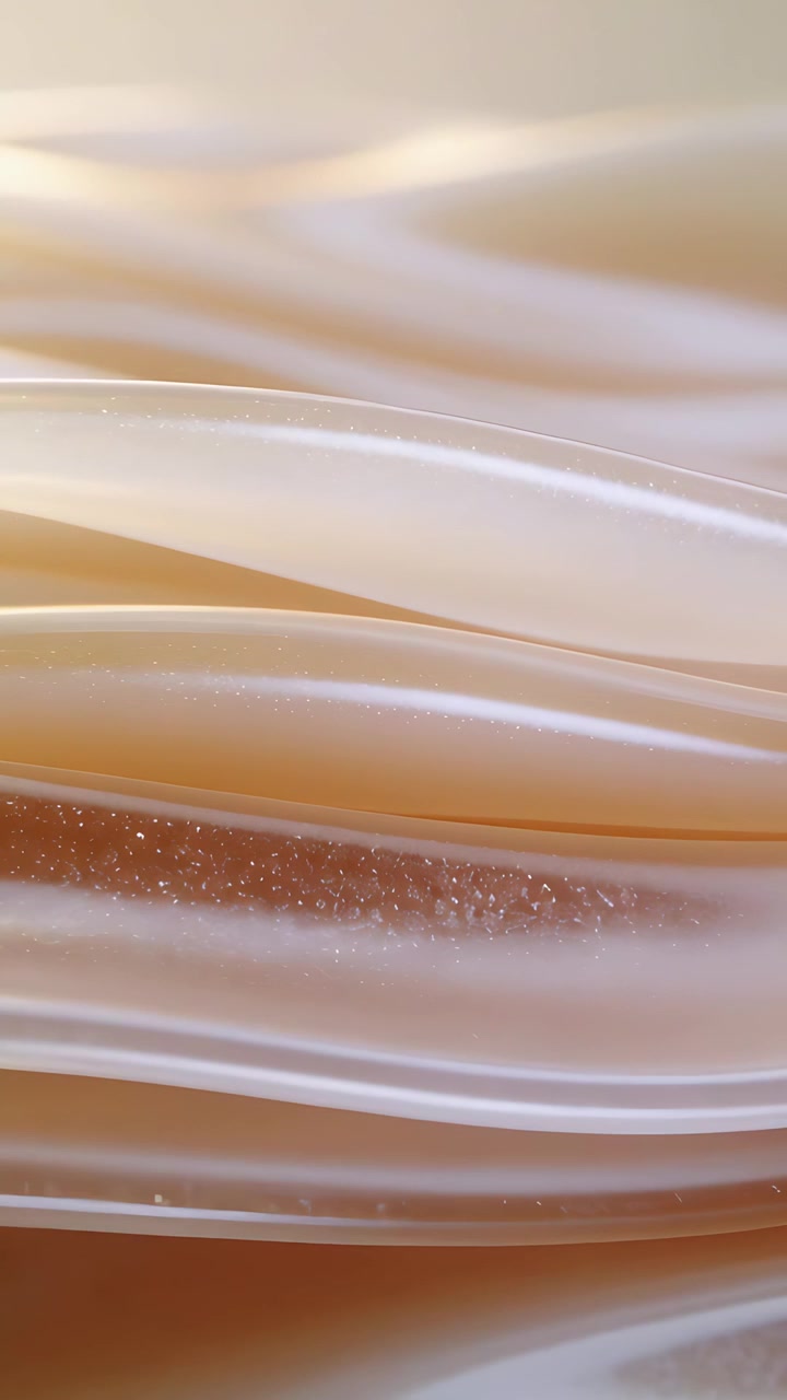 Vertical video: Lens racking revealing sheer ribbons in macro studio, showing texture and sparkle