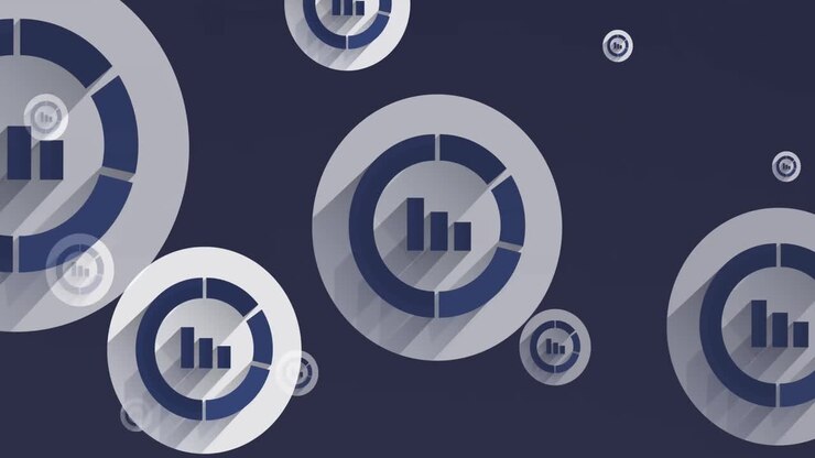Animation of multiple bar graph icons floating against against grey background
