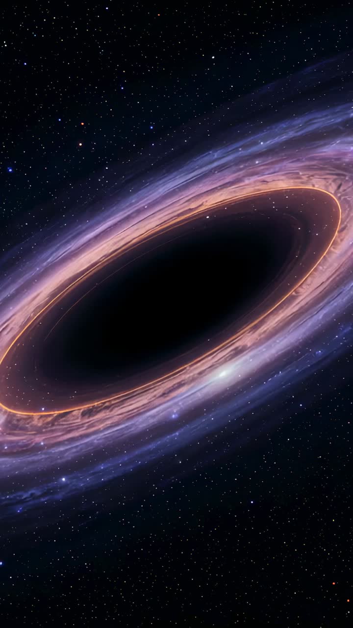 Vertical video: Knot appearing, blackhole disk turning in space, knot moving along orange rim