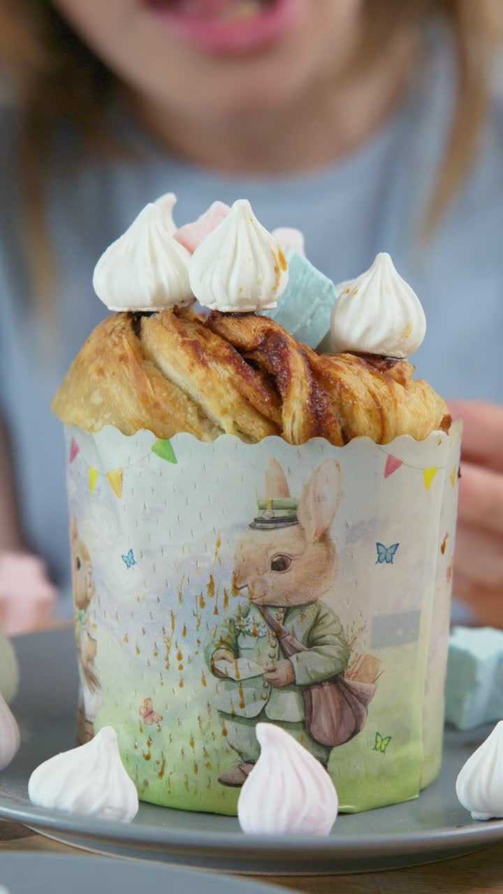 Delicious Easter Cake Decorated with Meringue Kisses and Marshmallows