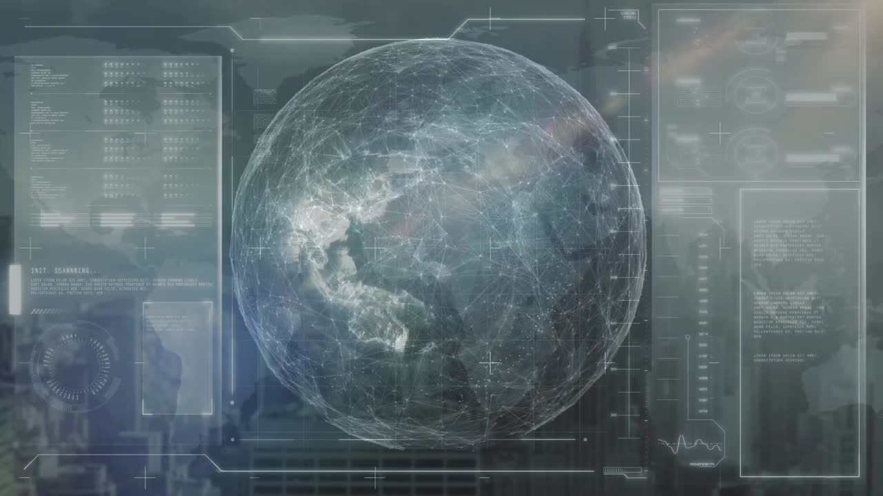 Animation of diverse data and rotating globe