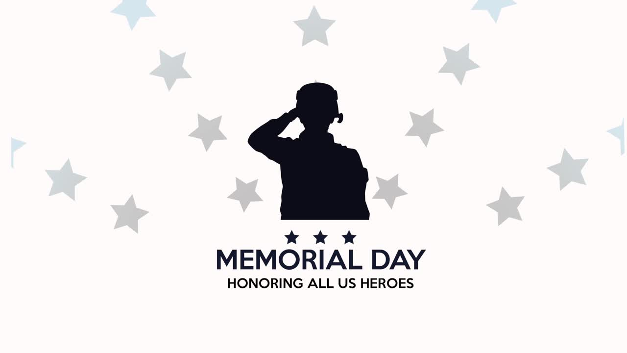happy memorial day lettering with soldier silhouette and stars