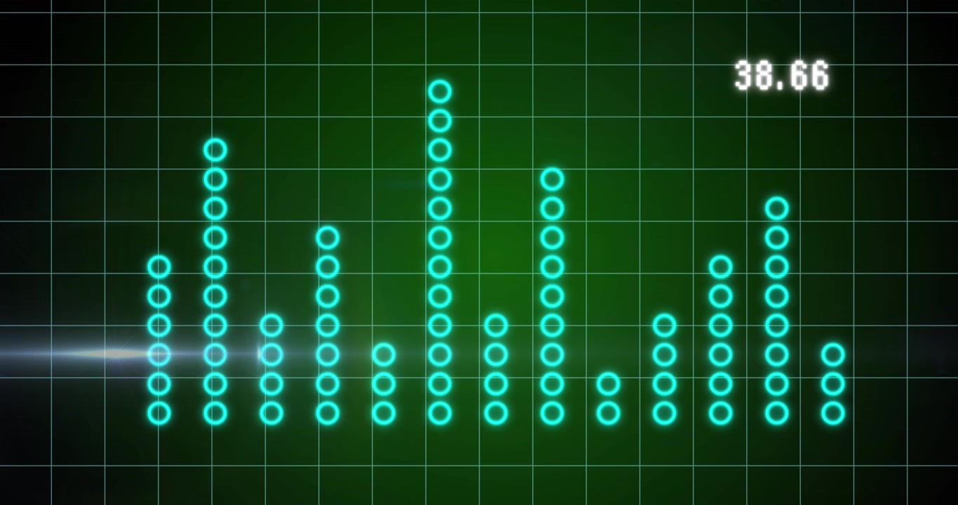 Animation of light spot and statistical data processing over grid network against green background