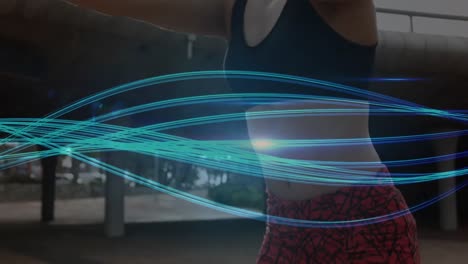 animation of network of connections over woman exercising outdoors