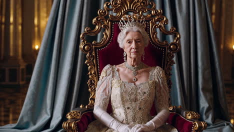 queen on throne in a palace