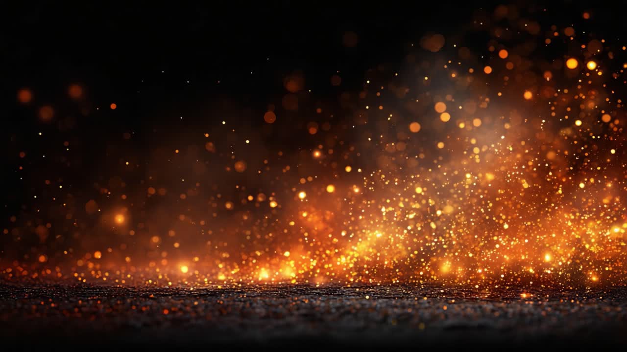 Bagliore ipnotizzante di particelle dorate: una mostra accattivante di polvere scintillante e interazione luminosa in un ambiente buio.