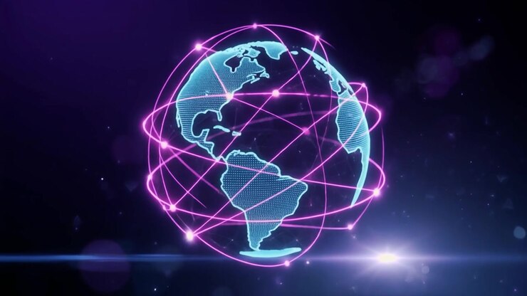 Globo terrestre olografico digitale con connessioni di rete globali