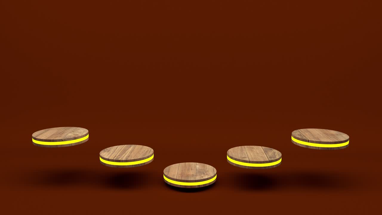 soporte de producto de madera pedestal futurista o podio en pantalla vacía creciente luz intermitente con telones de fondo naranja. renderización 3d. bucle sin costuras.