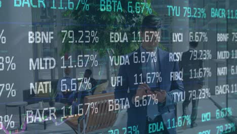 animation of financial data processing over businessman