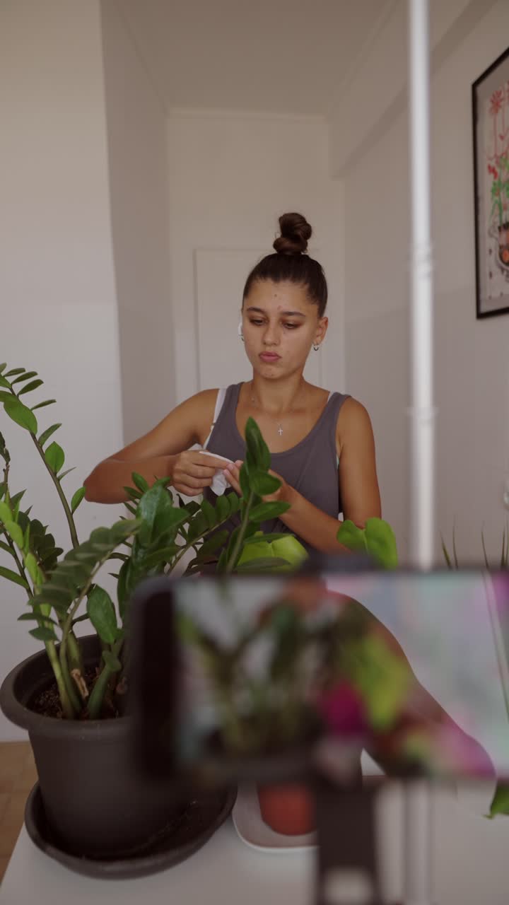 Woman Vlogging about Indoor Plant Care