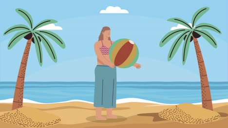woman on the beach with a ball