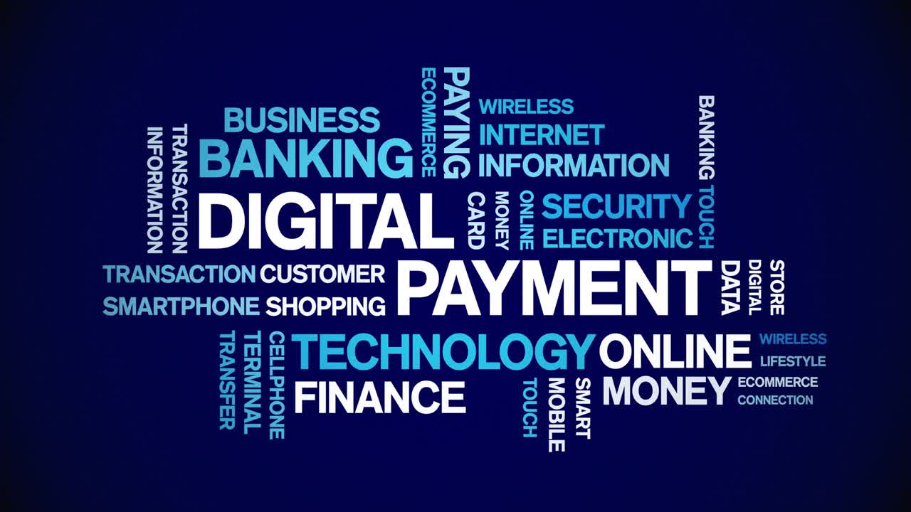 4k Digital Payment Animated Tag Word Cloud,Text Design Animation seamless loop.