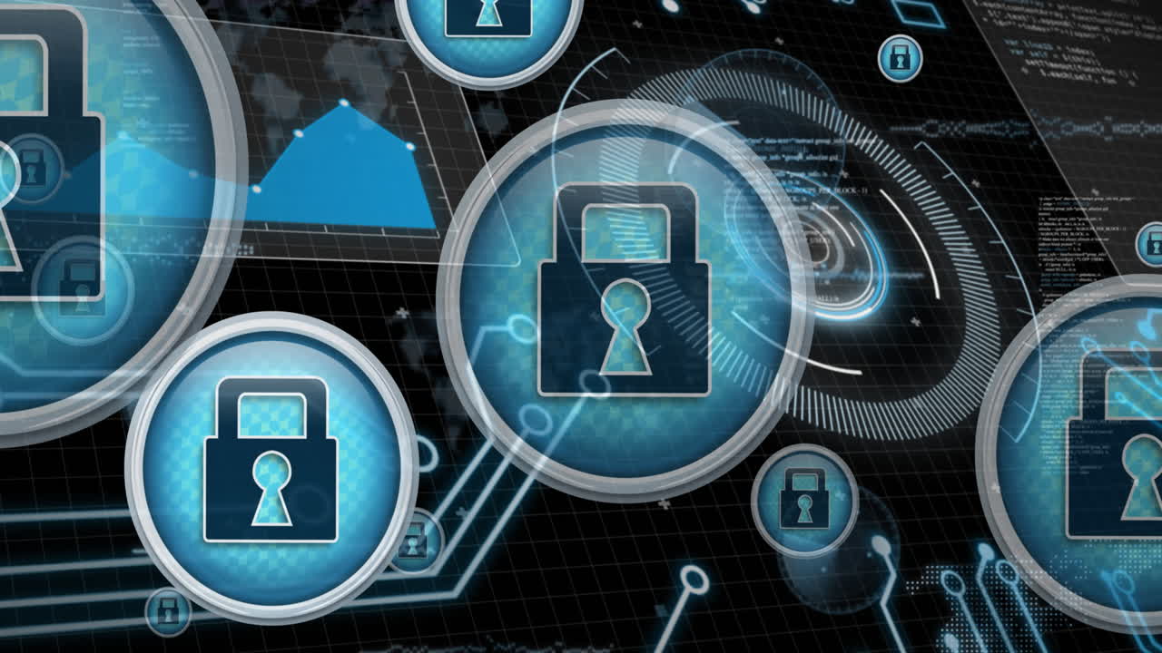 animación de iconos digitales y procesamiento de datos en la interfaz