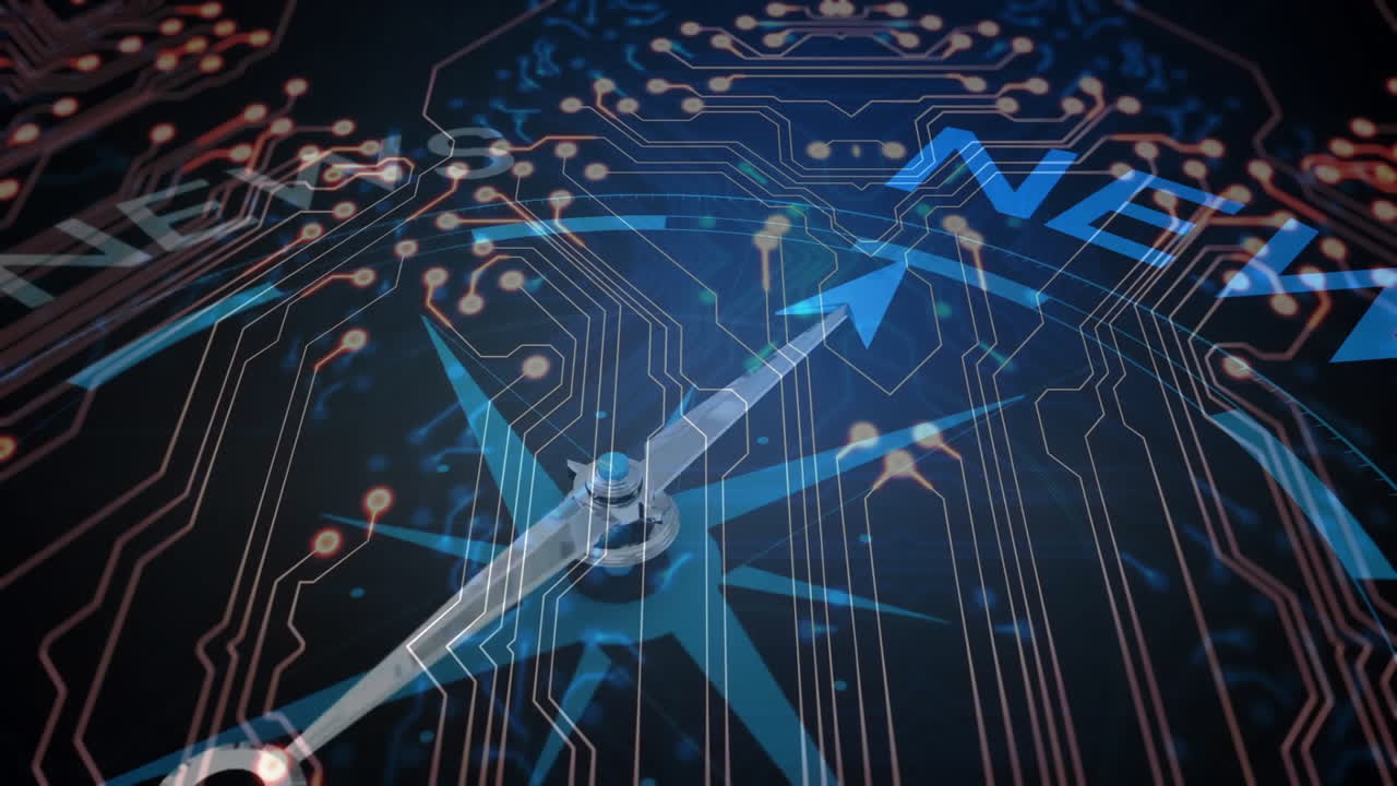Circuit board pattern with NEWS text and arrow animation overlay