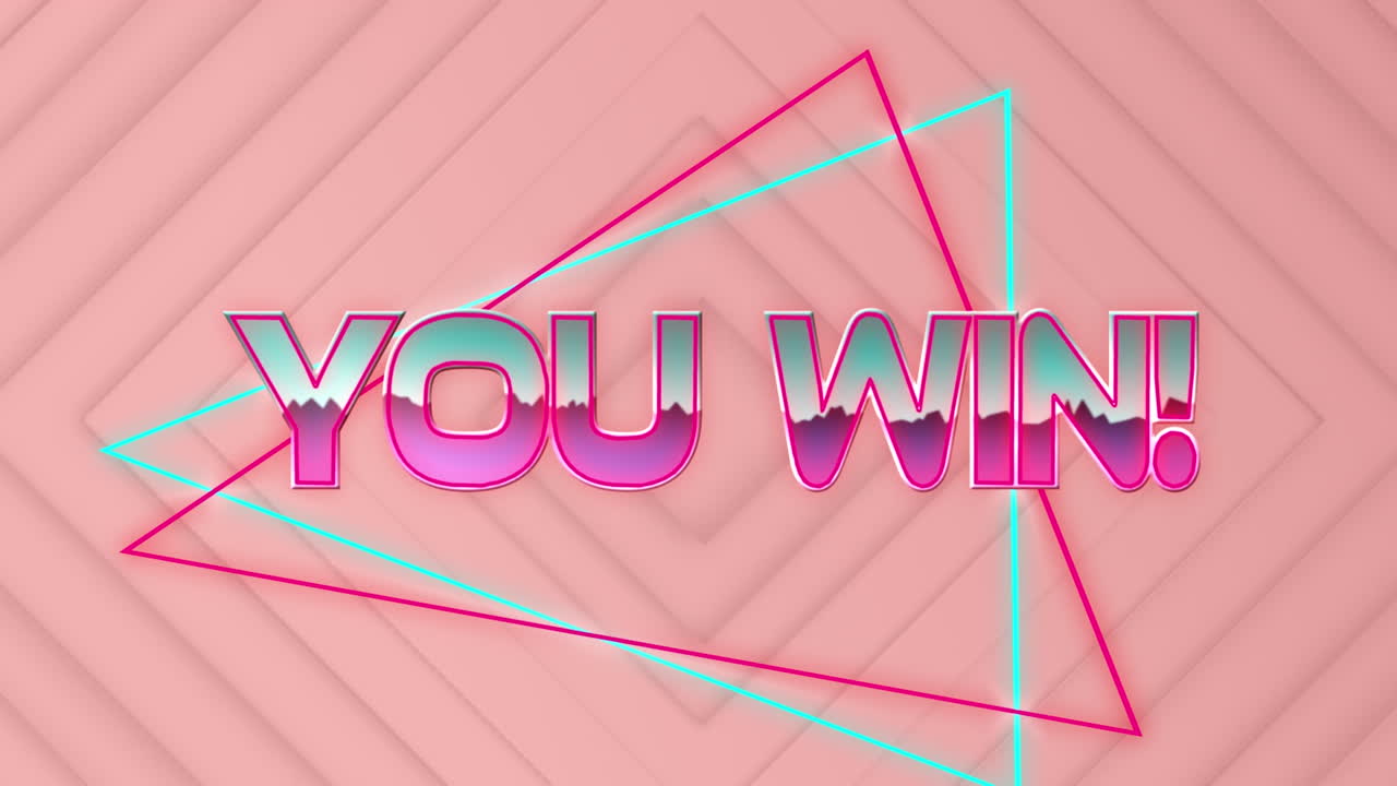 Animation of you win text over squares on pink background