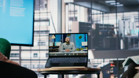 vertical video remote briefing meeting between diverse business people in strategic partnership