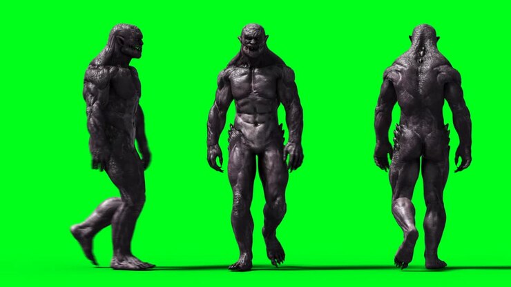 Scary monster animation. Phisical, motion, blur. Realistic 4k animation. Green screen