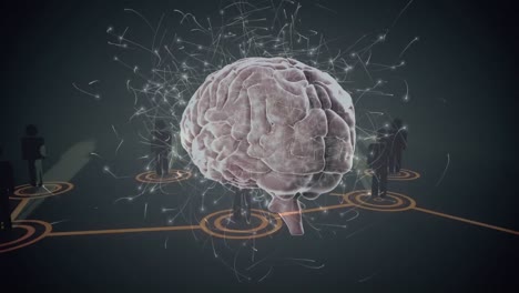 animación del cerebro humano y red de conexiones con iconos