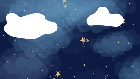 animación de nubes blancas flotantes con estrellas brillantes y cielo nocturno